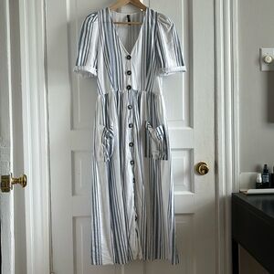 ZARA Trf Collection Striped Button Down Cottagecore Linen Midi Dress